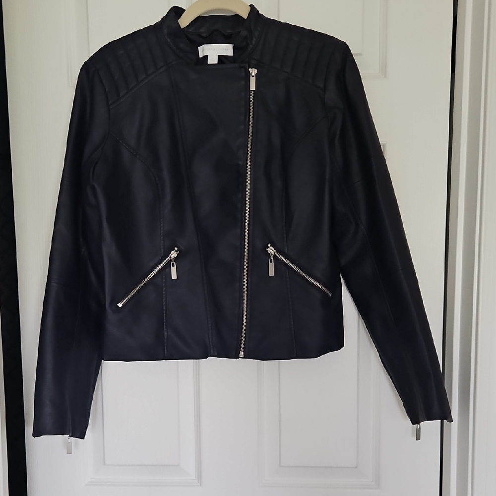 New York & Company Vegan Leather Jacket in Rich Navy Color